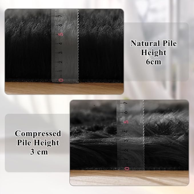 ORINOVA Black Fluffy Faux Sheepskin Washable Fur Area Rugs - Image 4