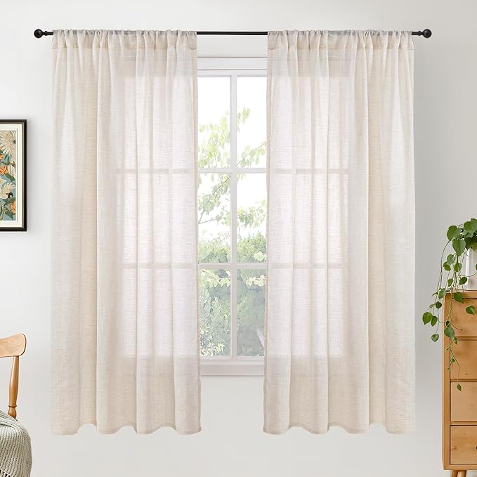 BGment Oatmeal Linen Curtains 63 Inches Long by BGment