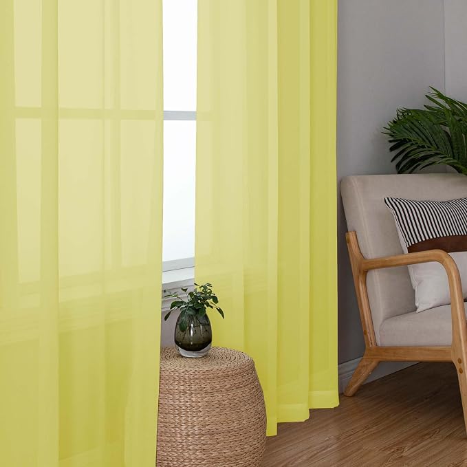 OWENIE Short Lemon Sheer Curtains 30 Inch Length 2 Panels Set, Kitchen Curtains - Image 3