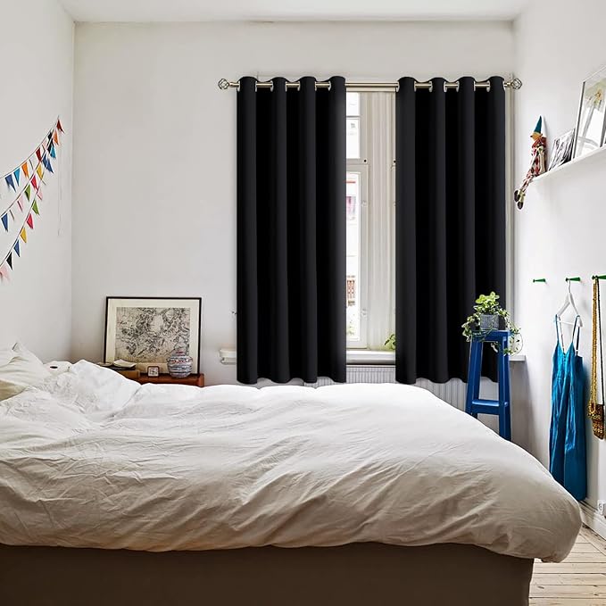 BGment Black Blackout Curtains for Bedroom 63 Inch Length 2 Panels Set - Image 2