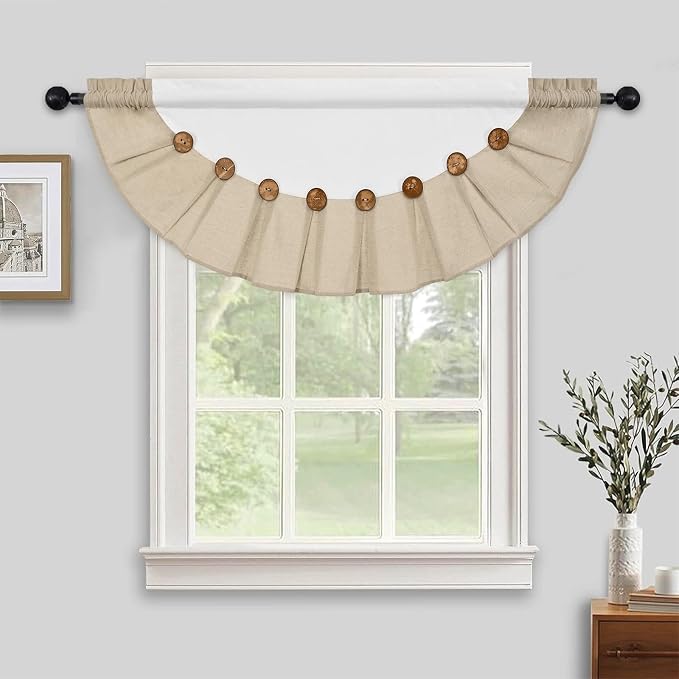 FRAMICS Farmhouse Valance Curtains, Boho Cotton Linen Kitchen Valance, Rustic by FRAMICS