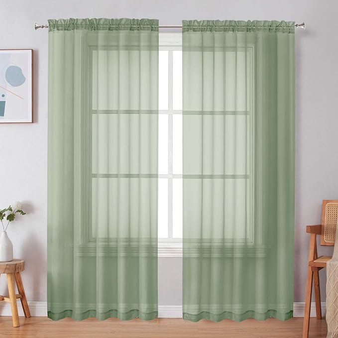 Simplebrand Sage Green Sheer Curtains, 2 Panels Set by Simplebrand