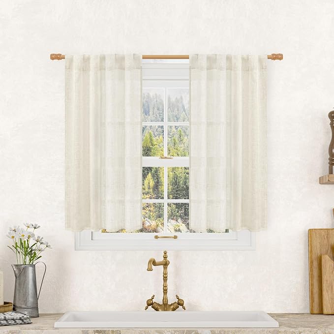 LAMIT Semi Sheer Linen Curtains 40 Inch Length by LAMIT