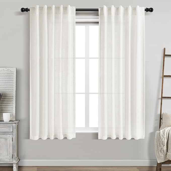 Nanspring Beige White Linen Curtains 63 Inch Length by Nanspring
