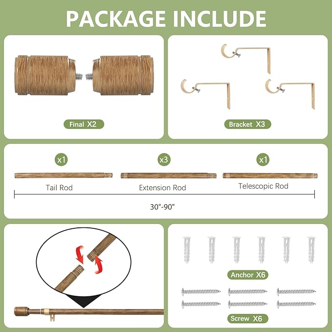 5/8” Diameter Curtain Rods 30-90 Inch, - Image 3