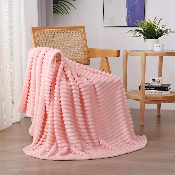 Light Pink Fleece Throw Blanket 60”×80” by linecooo