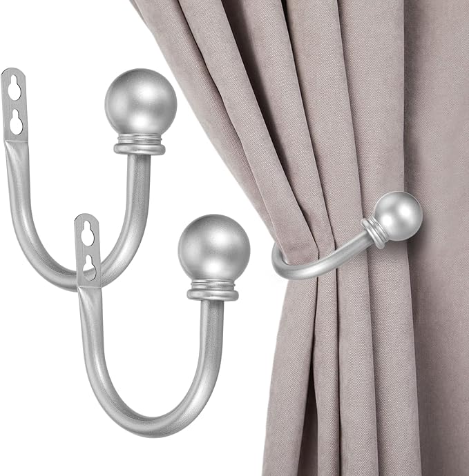 Sumnacon Set of 2 Decorative Curtain Holdbacks, Wall Mounted Aluminum Alloy by Sumnacon