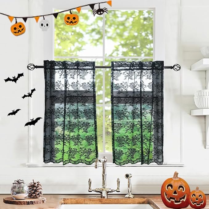 YJ YANJUN Vintage Lace Curtains 36 Inches Length-Gothic Cafe Curtains Short by YJYANJUN