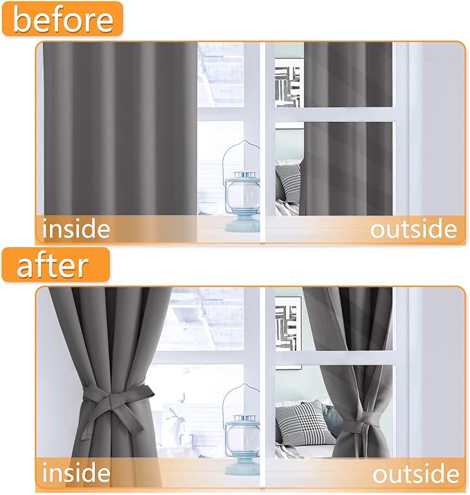 Blackout Curtains for Bedroom, 52 x 63 Inches Length, Light Grey | Thermal - Image 4