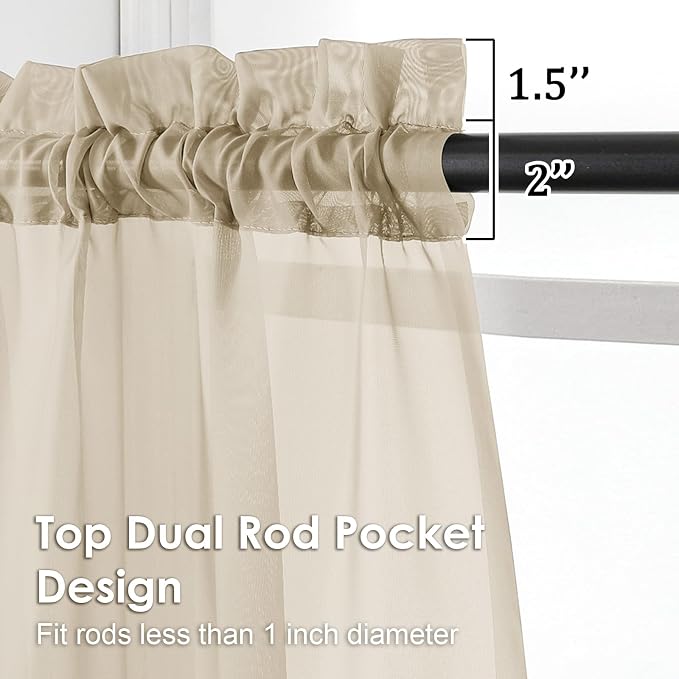 OVZME Taupe Sheer Curtains 72 Inches Long 2 Panels - Image 3