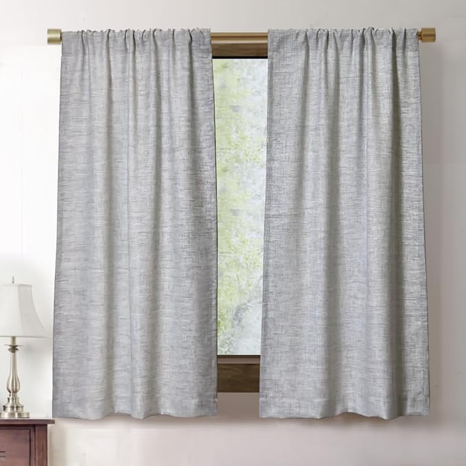 Oindec Faux Linen Kitchen Curtains 45 Inch Length Cafe Curtain Tiers by Oindec