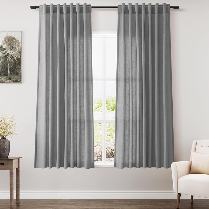 Nanspring Dark Gery Linen Curtains 63 Inches Length by Nanspring