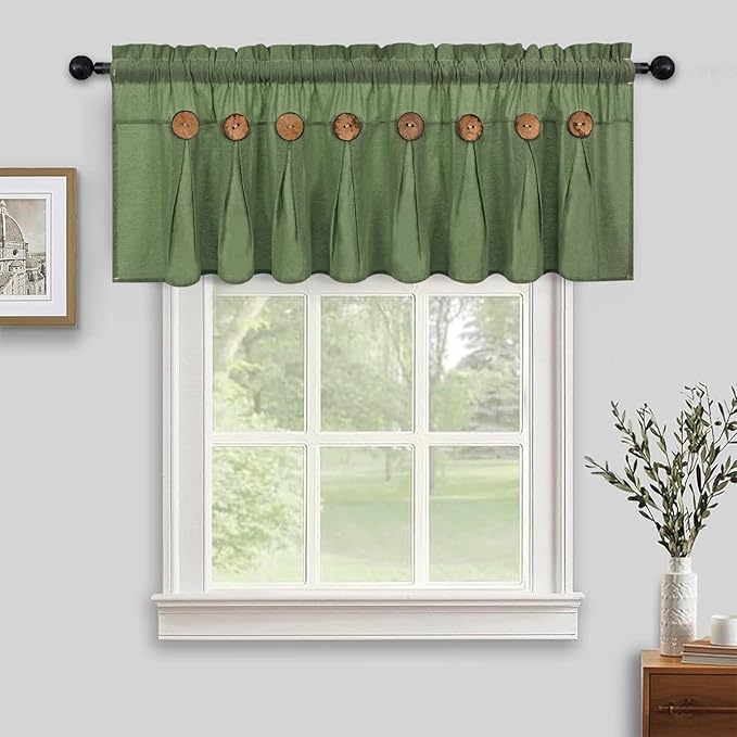 FRAMICS Farmhouse Valance Curtains, Boho Cotton Linen Kitchen Valance, Olive - Image 7