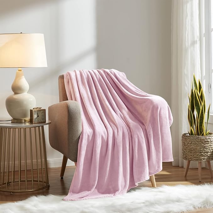 Fleece Blanket Twin Size Pink Lightweight Super Soft Cozy Luxury Bed Blanket - Image 4