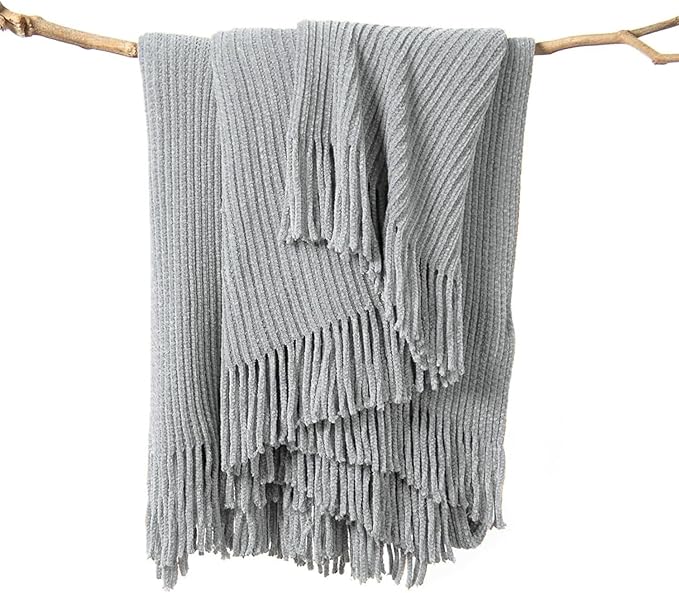 lifein Throw Blanket for Couch, Soft Boho Decor Bed Throw, Cozy Grey Knitted by lifein
