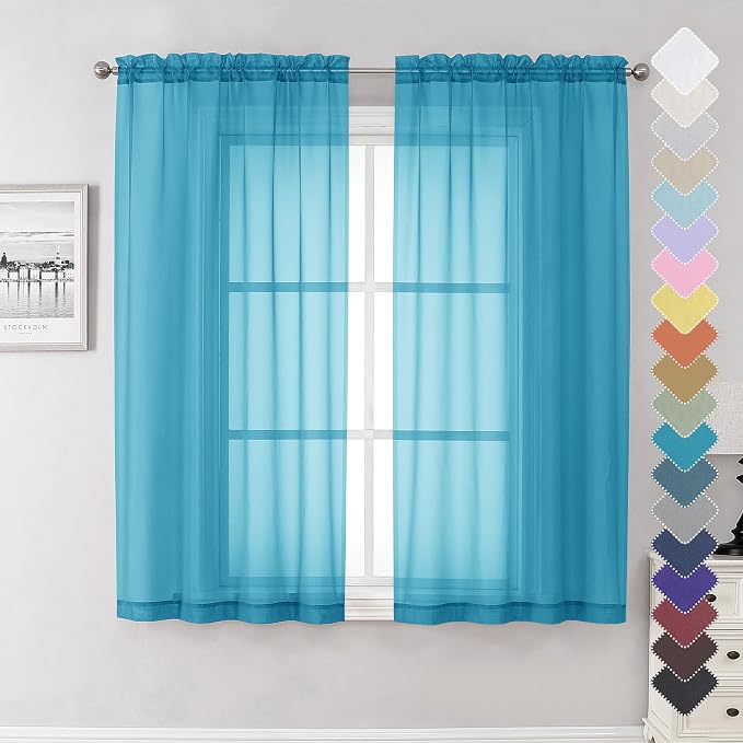 Lecloud Turquoise Sheer Curtains 63 Inch Length 2 Panels, Light Filtering Voile by Lecloud
