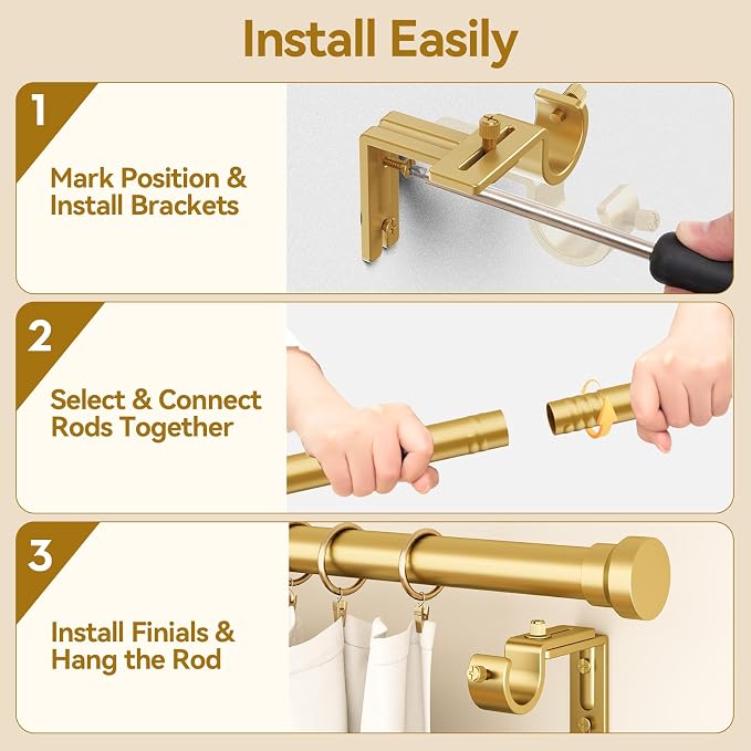 YaFex Curtain Rods 2 Pack 32-84 Inch, Heavy Duty 1 Inch Curtain Rod, Modern - Image 8