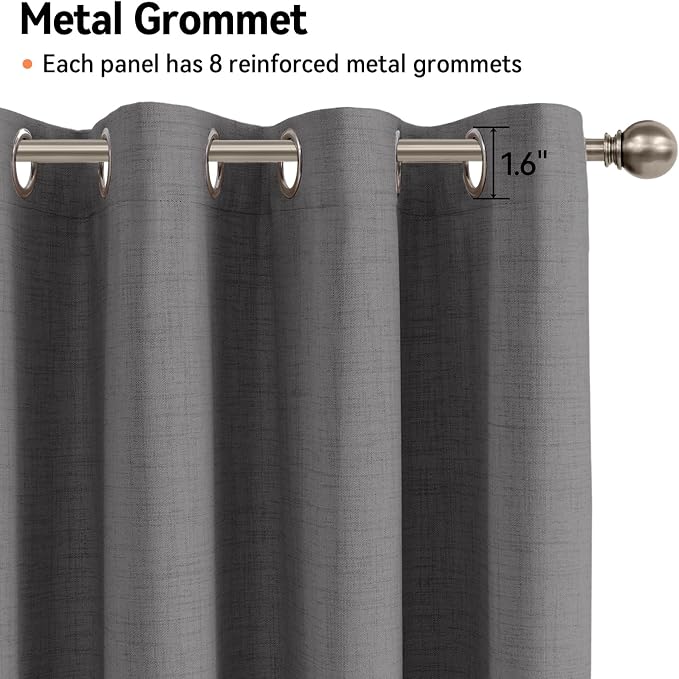 100% Blackout Shield Curtains, Dark Gray, 2 Panels, Linen Textured Look - Image 5