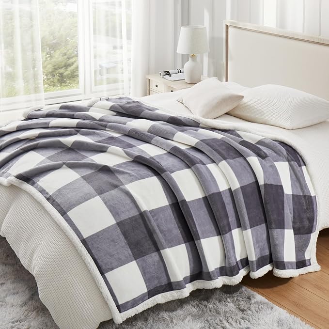 PU MEI Sherpa Blanket Fleece Throw Blanket Twin Plaid Thick Bed Blanket - Image 5