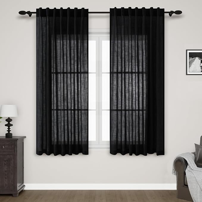 Nanspring Black Sheer Linen Curtains by Nanspring
