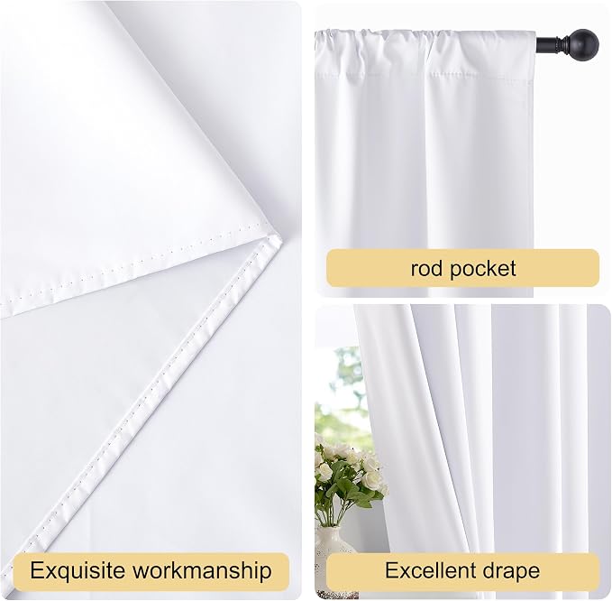 NICETOWN Bedroom 100% Blackout Curtains, 2 Panels, 42 by 48, Snow White - Image 5