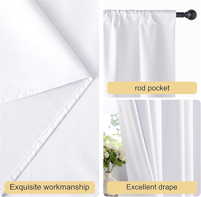 NICETOWN Bedroom 100% Blackout Curtains, 2 Panels, 34 by 84, Snow White - Image 5