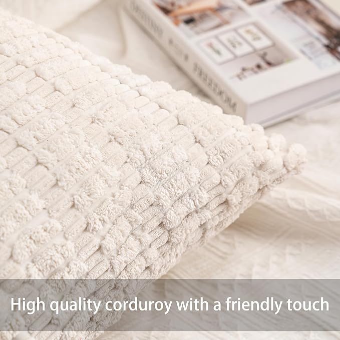 Pack of 2 Corduroy Decorative Throw Pillow Covers 24x24 InchSoft Striped Pillow - Image 2
