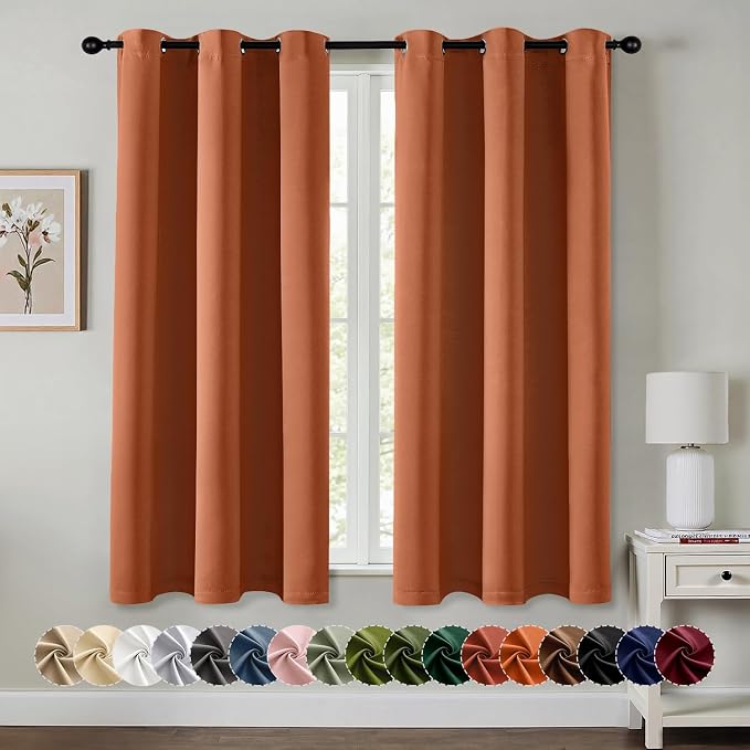 MIULEE Fall Blackout Curtains for Bedroom 2 Panels 40 x 63 Inch Long Rust | by MIULEE