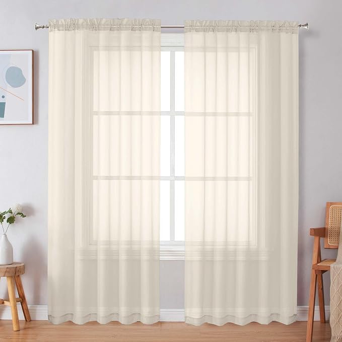 Simplebrand Cream Sheer Curtains, 2 Panels Set by Simplebrand
