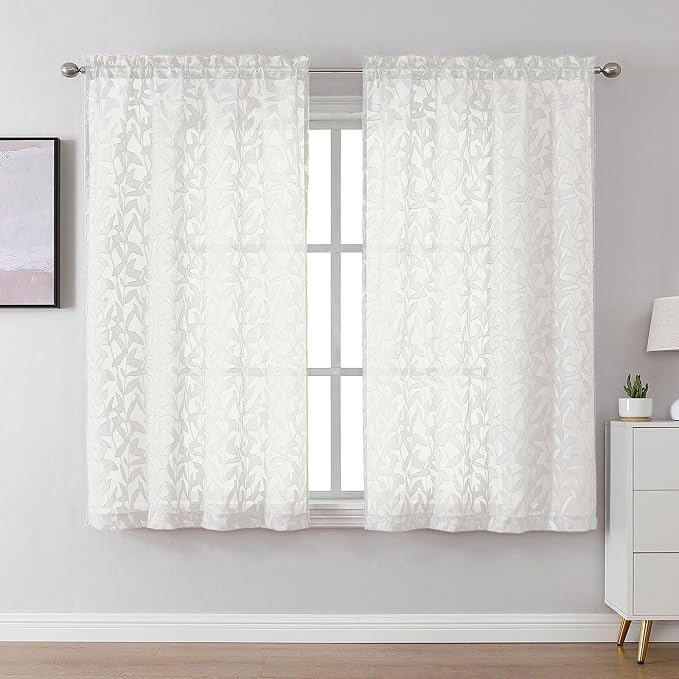 Lecloud Leia Ivory Sheer Curtains 54 Inch Length 2 Panels, Voile Light by Lecloud