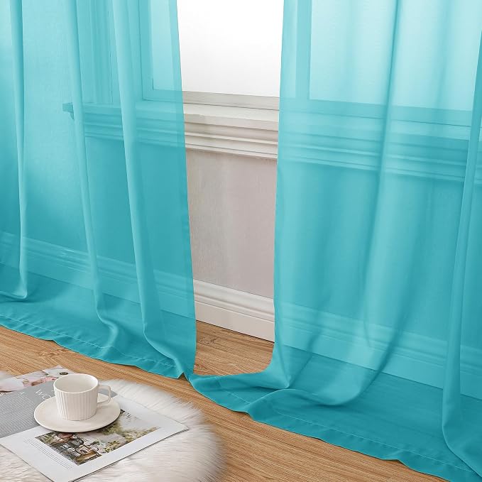 Aiyufeng Turquoise Sheer Curtains 72 Inch Length 2 Panels Set, Light Filtering - Image 8