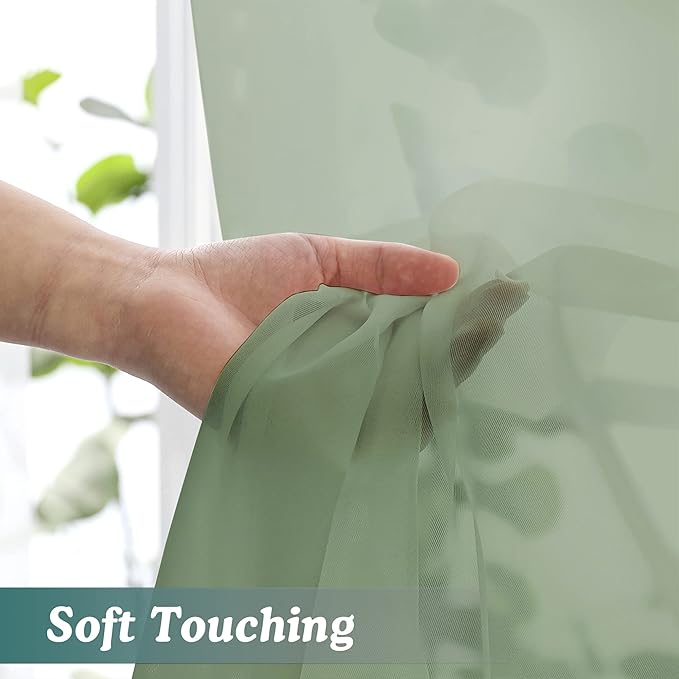 Chyhomenyc Sage Green Sheer Curtains 72 Inch Length 2 Panels, Light Filtering - Image 9