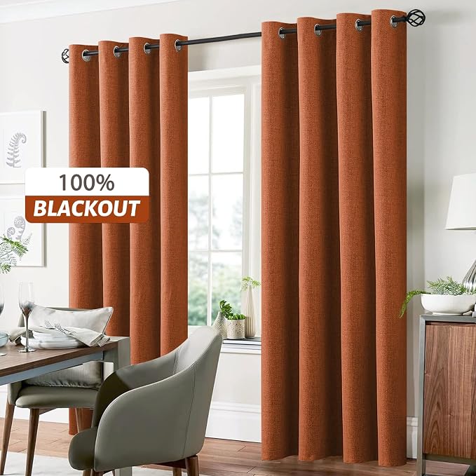 Yakamok Burnt Orange Linen Curtains 100% Blackout 63 Inches Long, Room - Image 7
