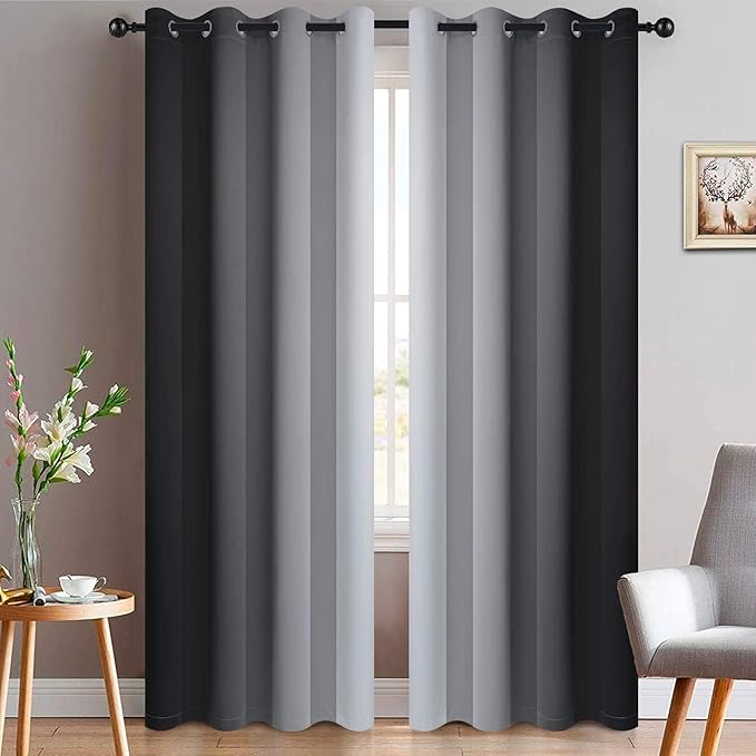 Yakamok Light Blocking Ombre Curtains, Room Darkening Grommet Window Drapes by Yakamok