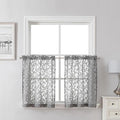 Lecloud Leia Charcoal Grey Sheer Kitchen Curtains 24 Inch 2 Pcs, Jacquard Leaf by Lecloud