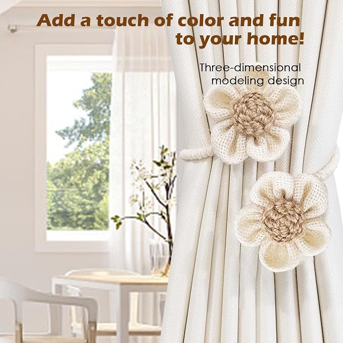 SRG Rope Curtain Tiebacks 2 Pack | Sunflower Curtain Tieback Boho | Simple - Image 2