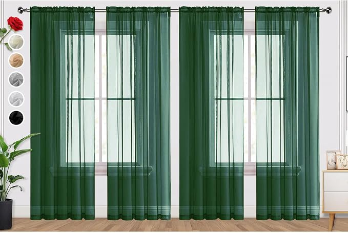 SpaceDresser Foliage Green Sheer Curtains 4 Panels Rod Pocket Semi-Sheer by SpaceDresser