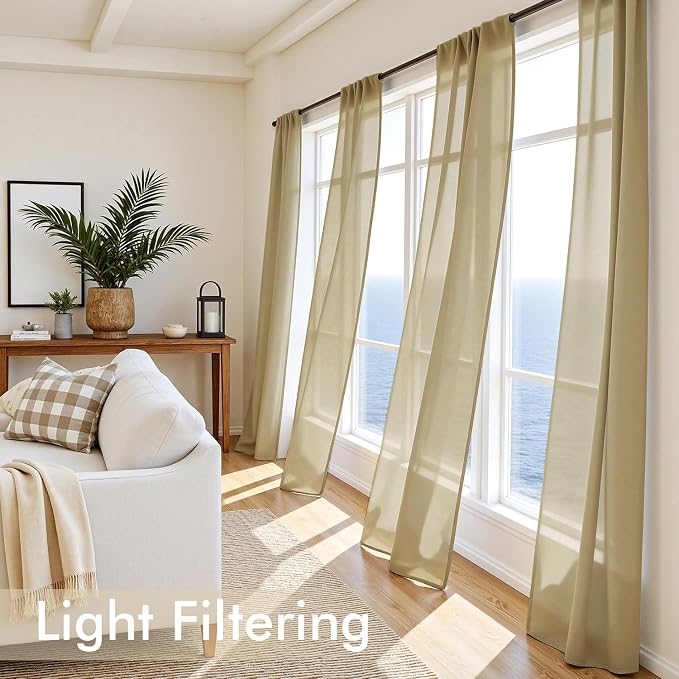 MIULEE Gold Sheer Curtains 108 Inches Long 4 Panels 42 x 108 Inches | Light - Image 4