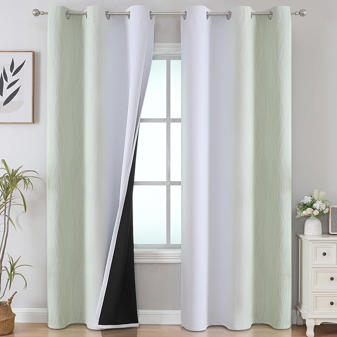 Estelar Textiler Sage and Greyish White Room Darkening Blackout Curtains 84 by ESTELARTEXTILER