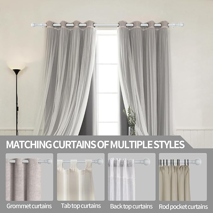 Thestoa Curtain Rods for Windows 30-46 Inch, 5/8" White Curtain Rods, Stainless - Image 6