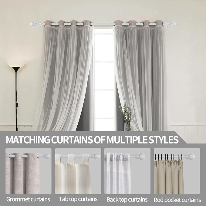Thestoa Curtain Rods for Windows 30-62 Inch, 5/8" White Curtain Rod for Bedroom - Image 6