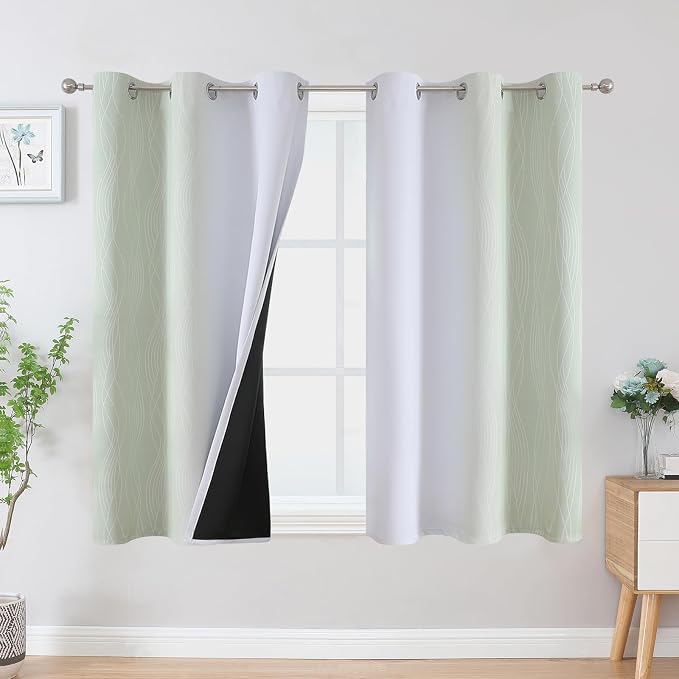 Estelar Textiler Sage Green and Greyish White Ombre Blackout Curtains 45 Inch by ESTELARTEXTILER