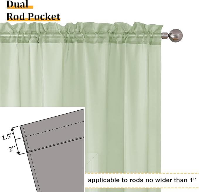 Aiyufeng Light Green Sheer Curtains 54 Inch Length 2 Panels Set - Image 2