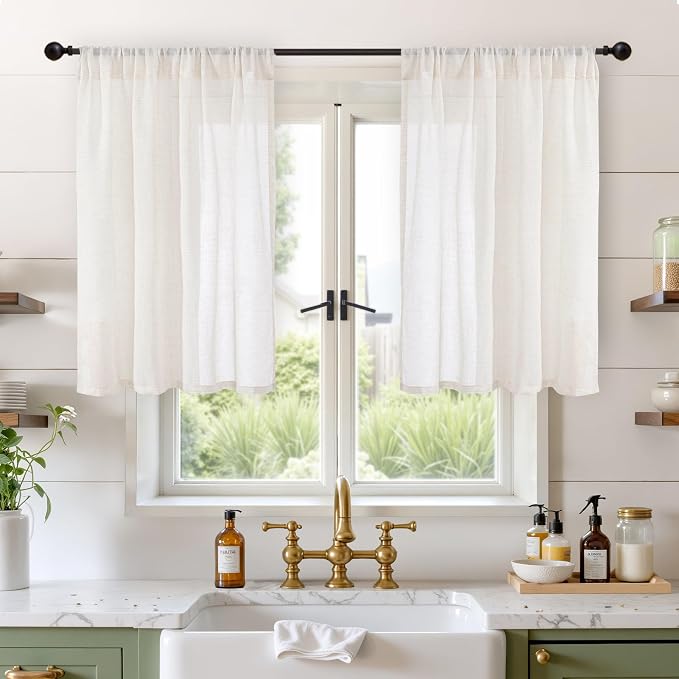 BGment Ivory Linen Cafe Curtains 36 Inch Length by BGment