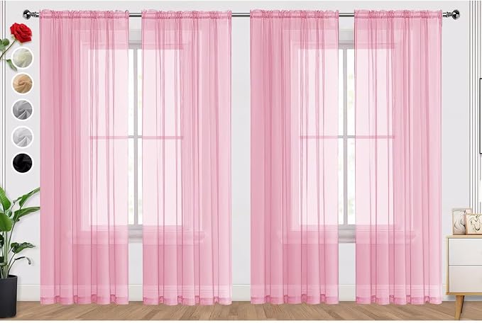 SpaceDresser Sheer Light Pink Curtains 4 Panels Rod Pocket Semi-Sheer Curtain by SpaceDresser