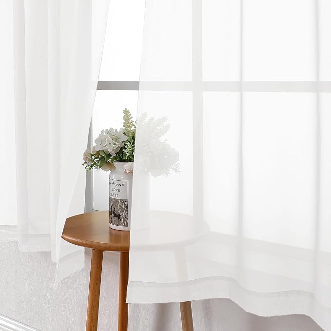 Lecloud White Sheer Curtains 63 Inch Length 2 Panels, Elegant Voile Drapes - Image 4