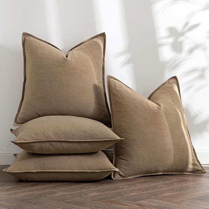 MIULEE Khaki Linen Pillow Covers Pack of 4 Decorative Natural Solid Throw - Image 5