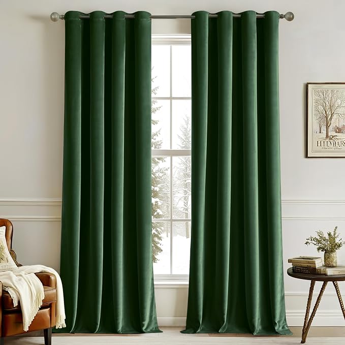 MIULEE Christmas Velvet Curtains Emerald Green Grommet Curtain Thermal by MIULEE