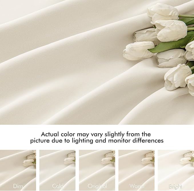 MIULEE Beige White Back Tab Blackout Curtains 84 Inch Length 2 Panels Set - Image 8