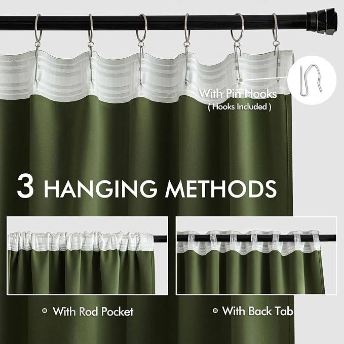 MIULEE Olive Green Back Tab Blackout Curtains 108 Inch Long 2 Panels Set - Image 3